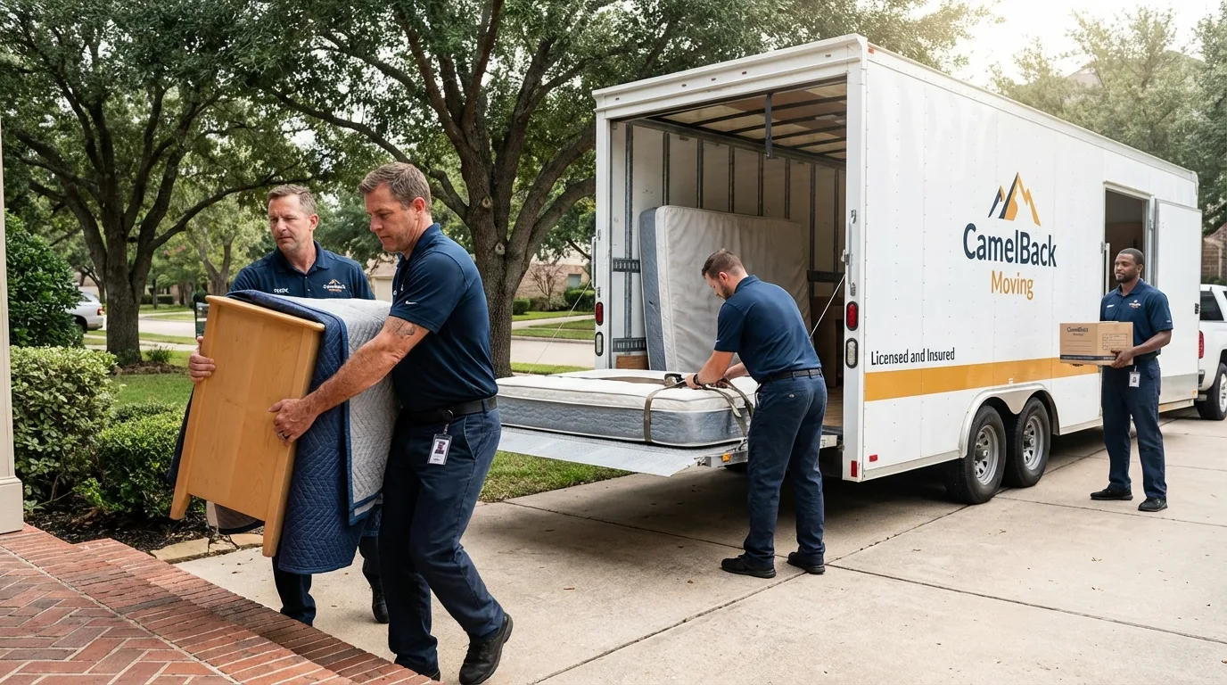 Crew loading residential truck for cross-state move from Canton, TX