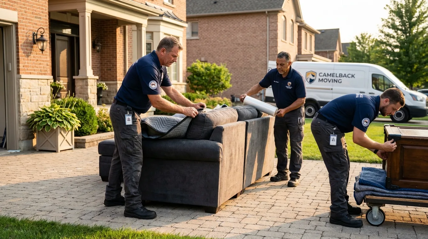 Large estate moving crew wrapping furniture in Canton, TX